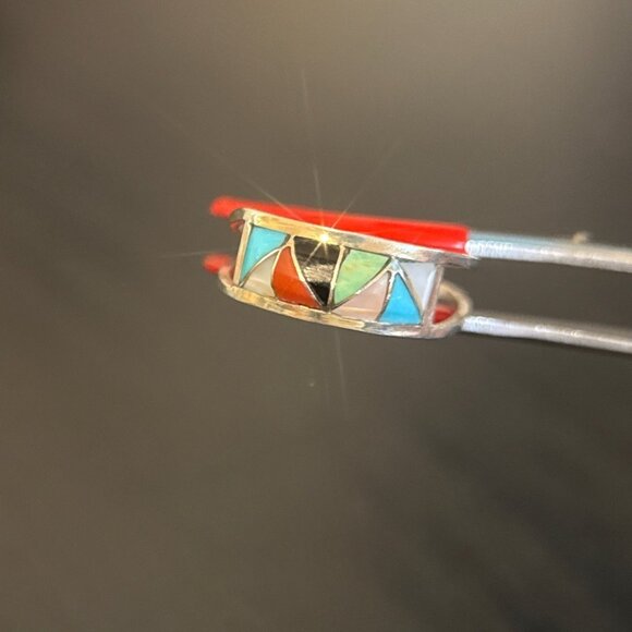 Sterling Silver Multi-Stone Wide Band Cocktail Ring Size 10 ❌Vintage Sterling Silver Multicolor Stone‎ Ring